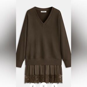 Commense Chocolate V-Neck Women's Sweatshirt Dress - XS - US 2